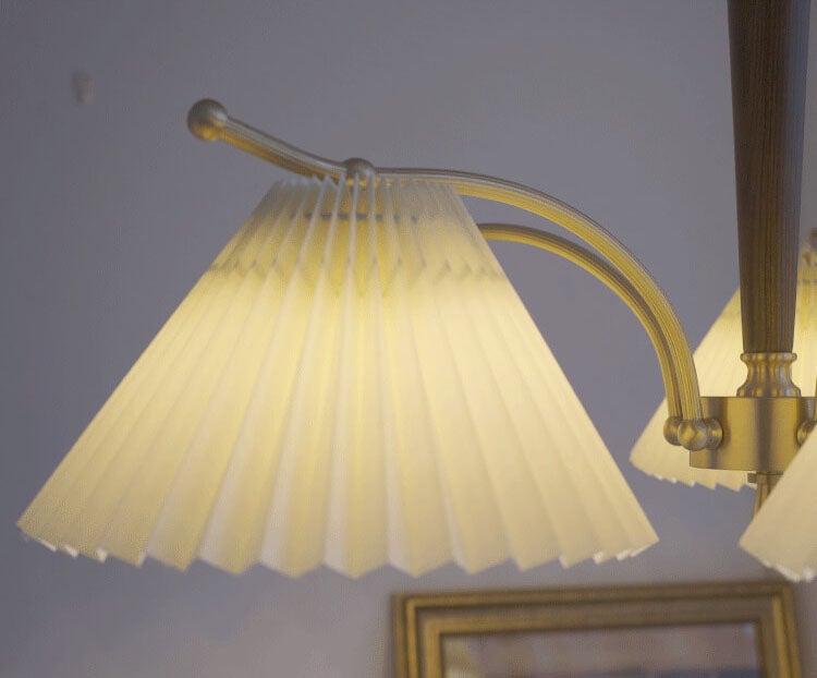 Vintage Walnut Pleated Shade 3/6 Light Chandelier