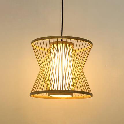 Bamboo Weaving Geometry Hourglass Shade 1-Light Pendant Light
