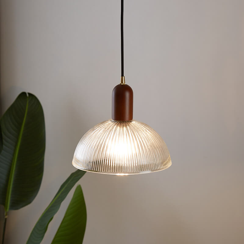 Vintage Ribbed Glass 1-Light Bowl Pendant Light