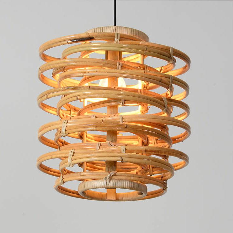 Modern Spiral Bamboo Weaving 1-Light Cylinder Pendant Light