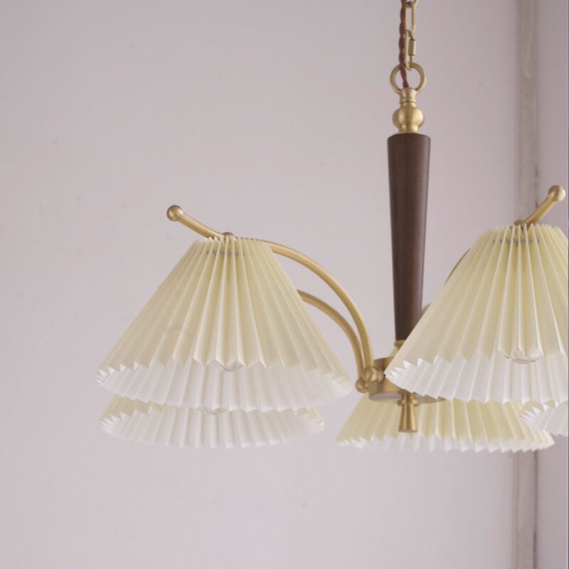 Vintage Walnut Pleated Shade 3/6 Light Chandelier