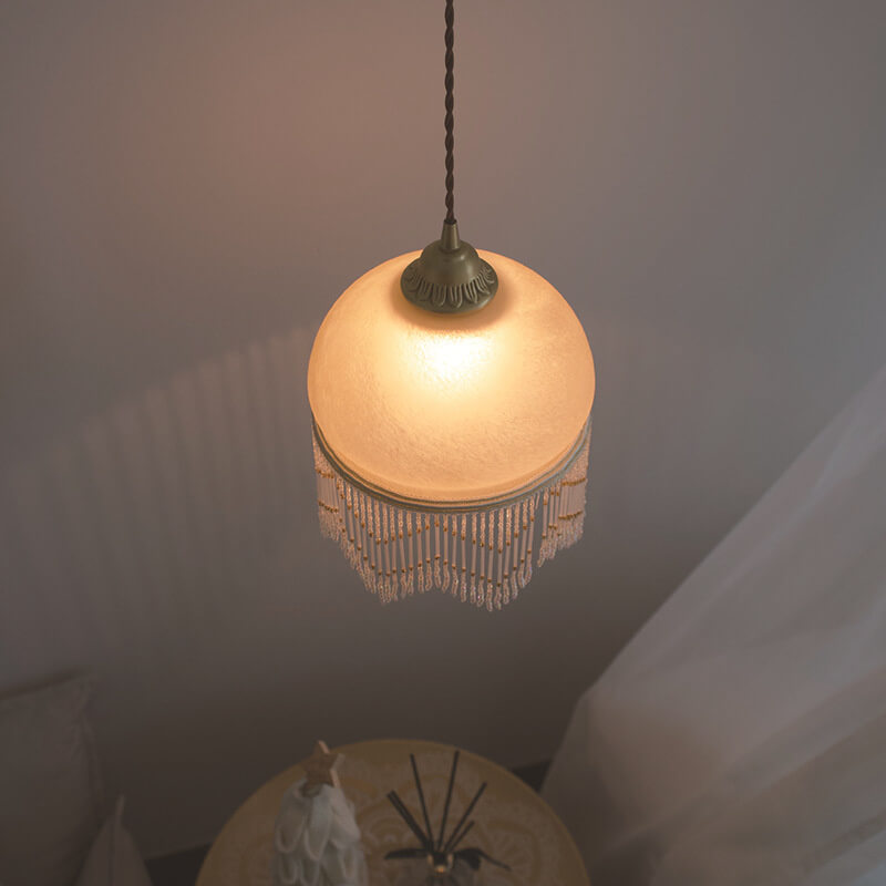 Vintage Milky Yellow Glass Tassel 1-Light Pendant Light