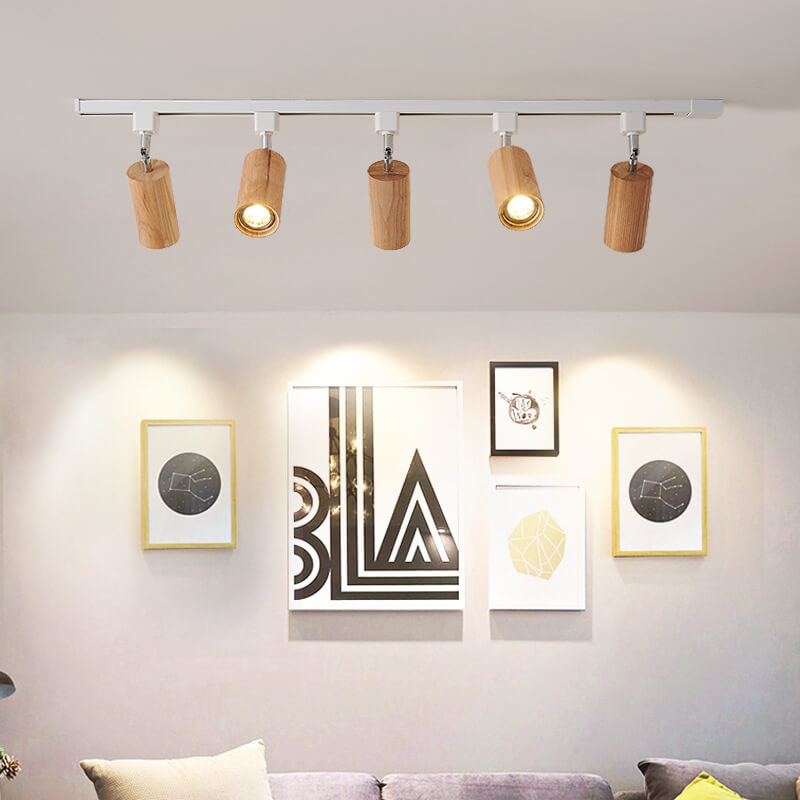 Nordic Wooden Track Lighting 1/5- Light LED Flush Mount Ceiling Light ...