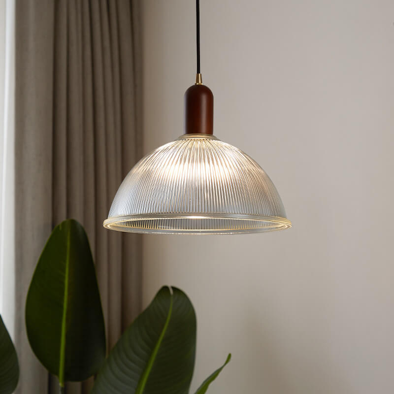 Vintage Ribbed Glass 1-Light Bowl Pendant Light