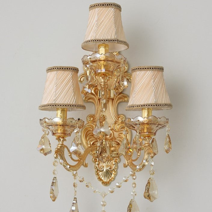 European Candlestick Shape Crystal 3-Light Wall Sconce Lamp