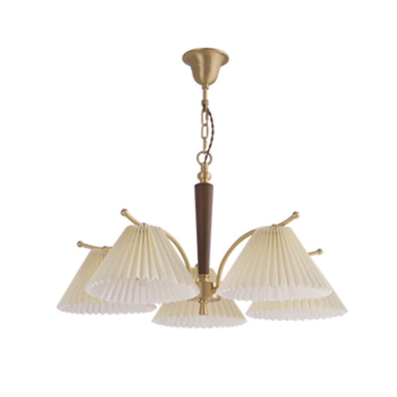 Vintage Walnut Pleated Shade 3/6 Light Chandelier