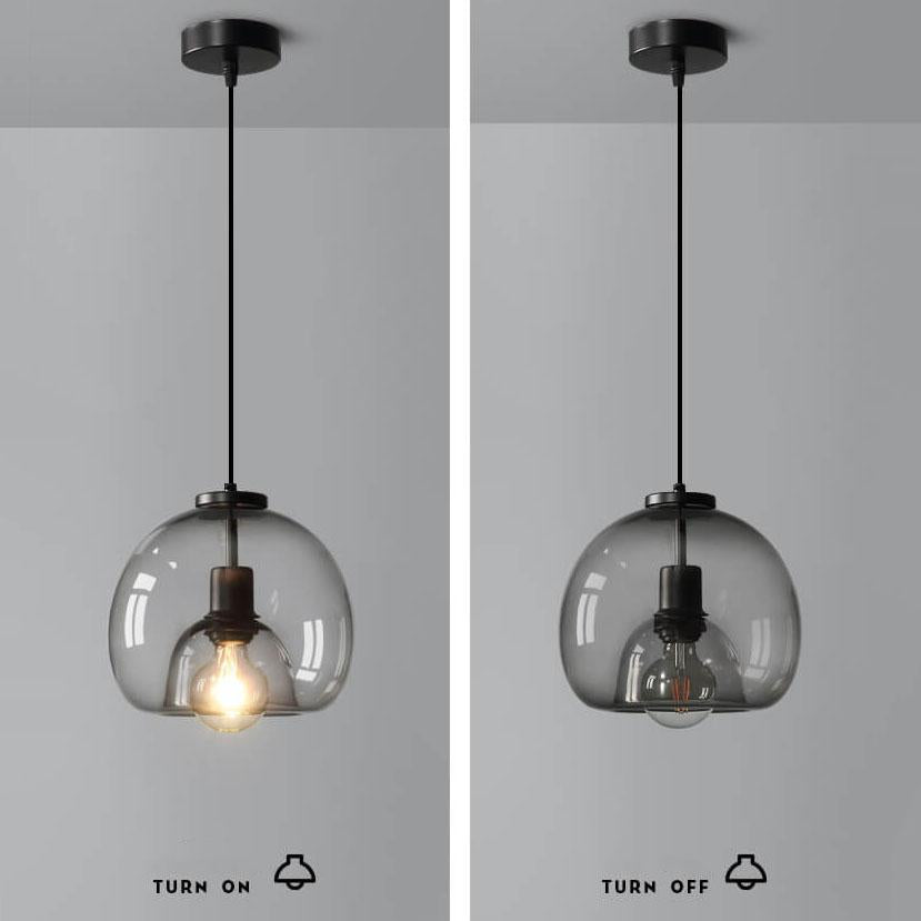 Minimalist Smoke Gray 1-Light Hand-Blown Glass Dome Pendant Light