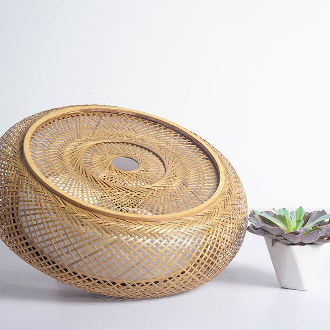 Bamboo Weaving 3-Light Flush Mount Lighting