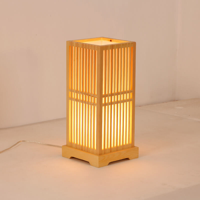 Japanese Style Wooden 1-Light Square Shaped Table Lamps