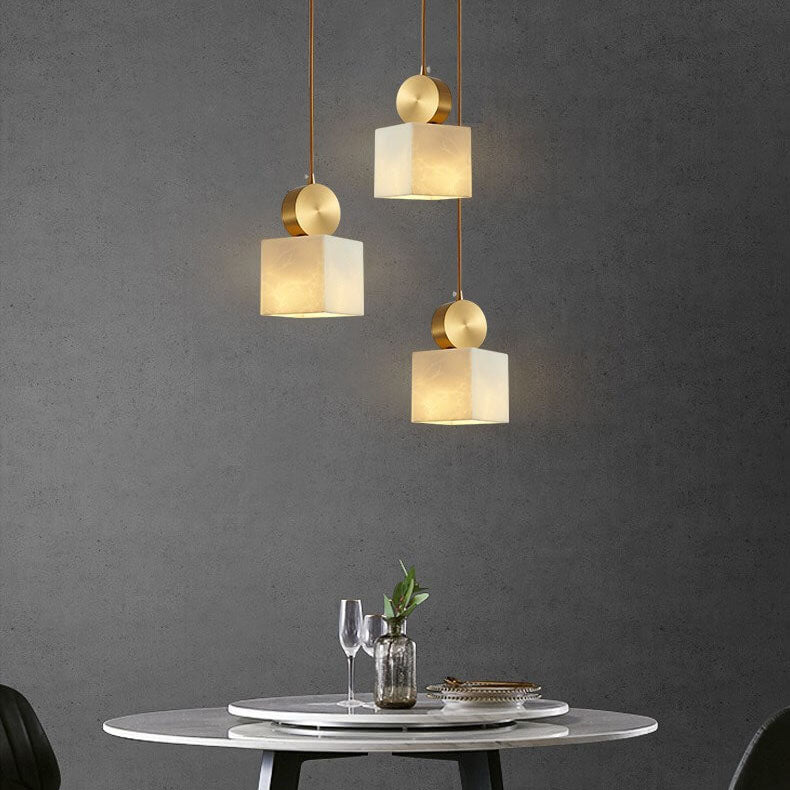 Nordic Geometric Metal 1-Light Faux Marble Pendant Light