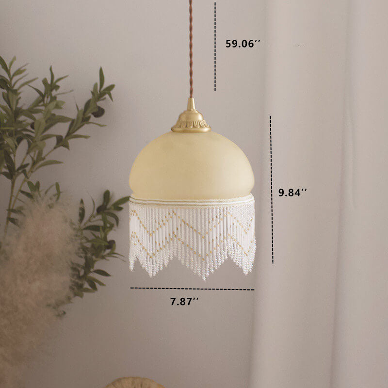 Vintage Milky Yellow Glass Tassel 1-Light Pendant Light