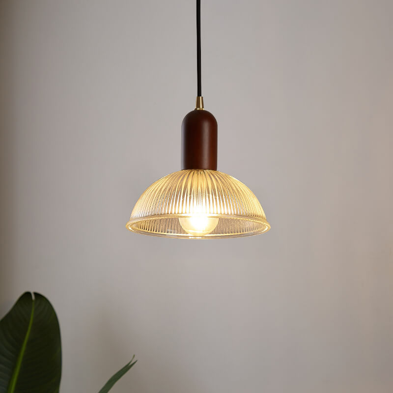Vintage Ribbed Glass 1-Light Bowl Pendant Light