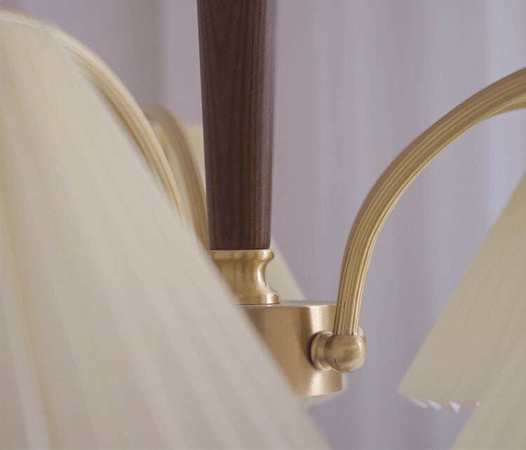 Vintage Walnut Pleated Shade 3/6 Light Chandelier
