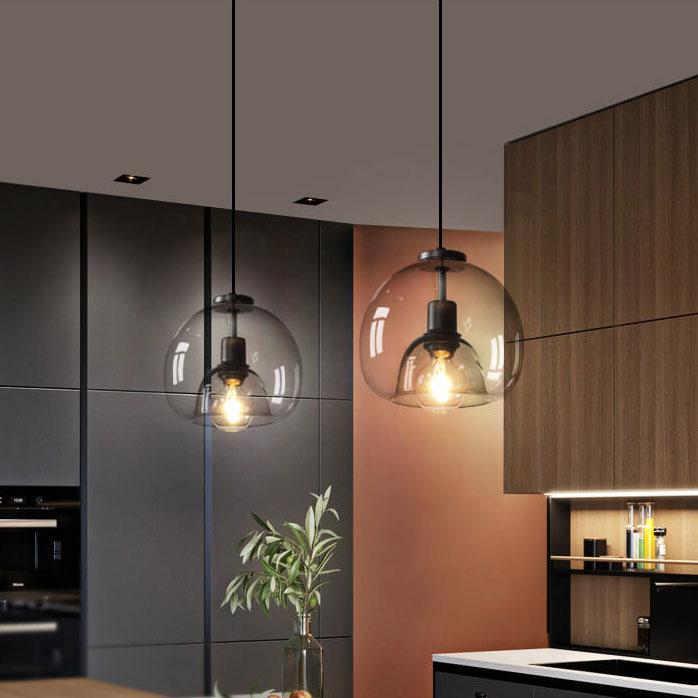 Minimalist Smoke Gray 1-Light Hand-Blown Glass Dome Pendant Light