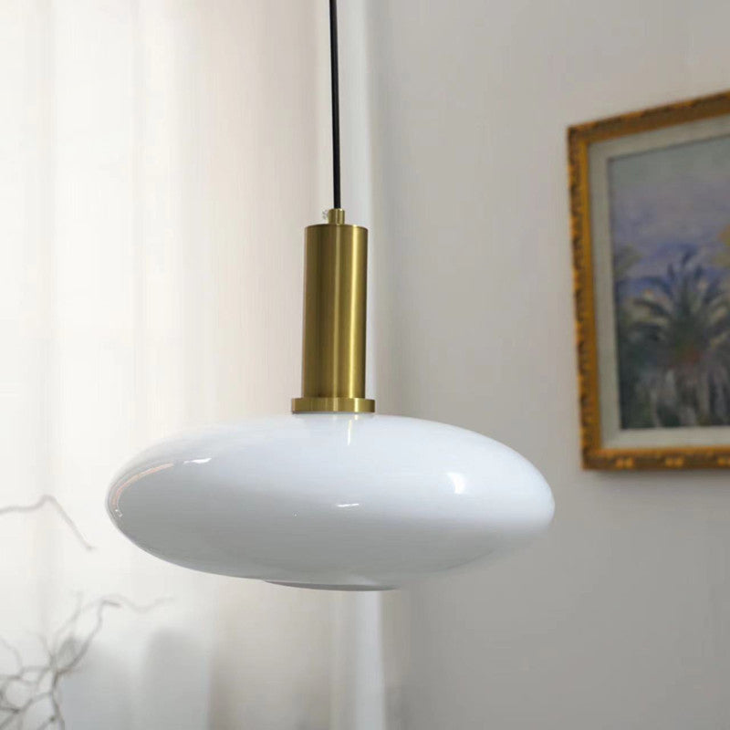 Nordic Milky White Glass Flat Round 1-Light Pendant Light