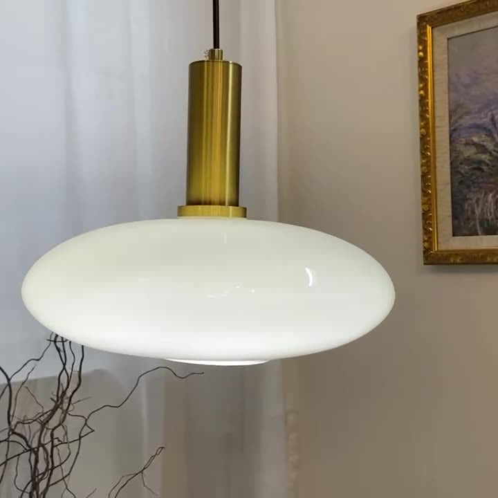 Nordic Milky White Glass Flat Round 1-Light Pendant Light