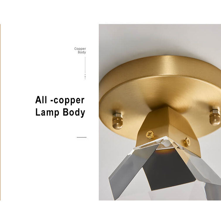 إضاءة كريستالية بضوء واحد على شكل ماسي مع تركيب شبه مسطح