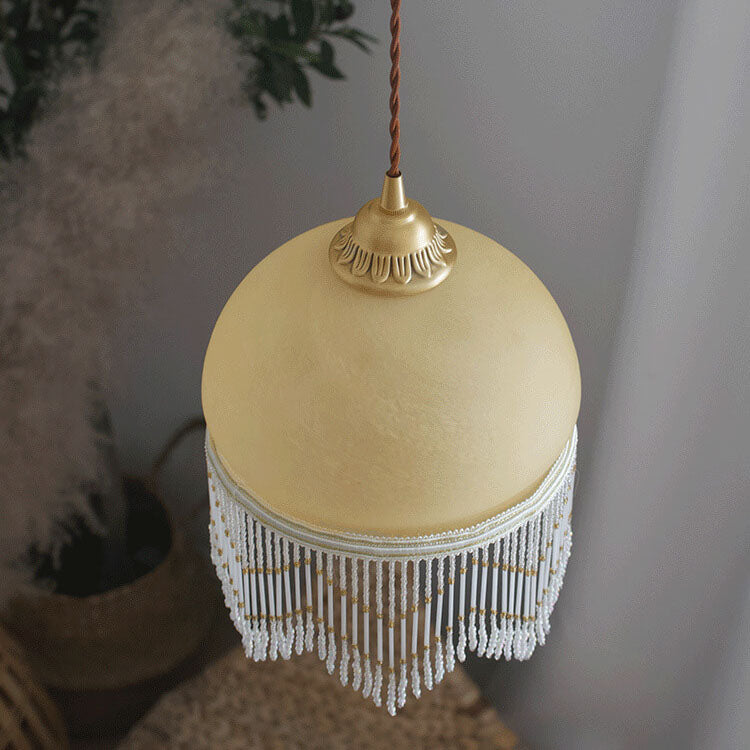 Vintage Milky Yellow Glass Tassel 1-Light Pendant Light