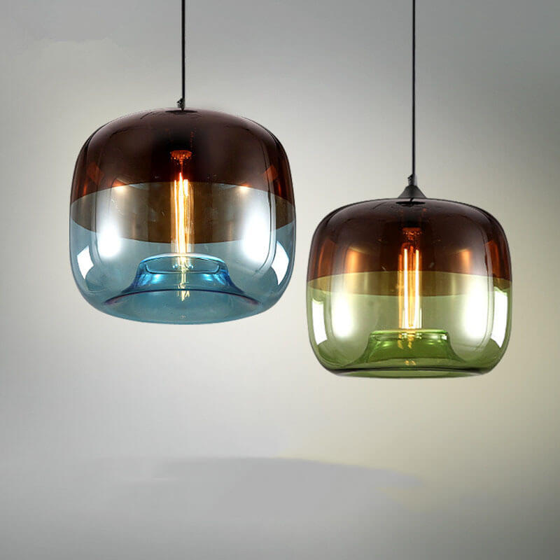 Retro Colorful Glass 1-Light Drum Pendant Light