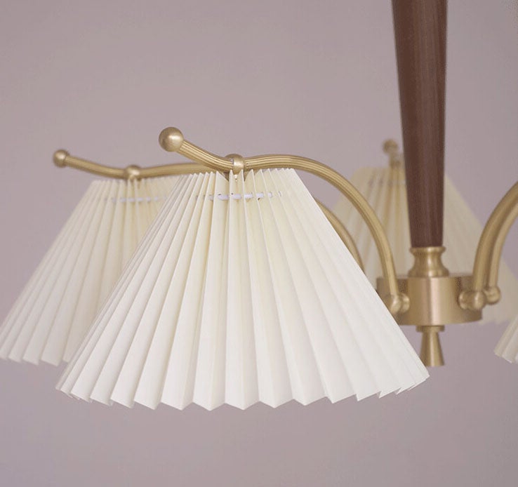 Vintage Walnut Pleated Shade 3/6 Light Chandelier