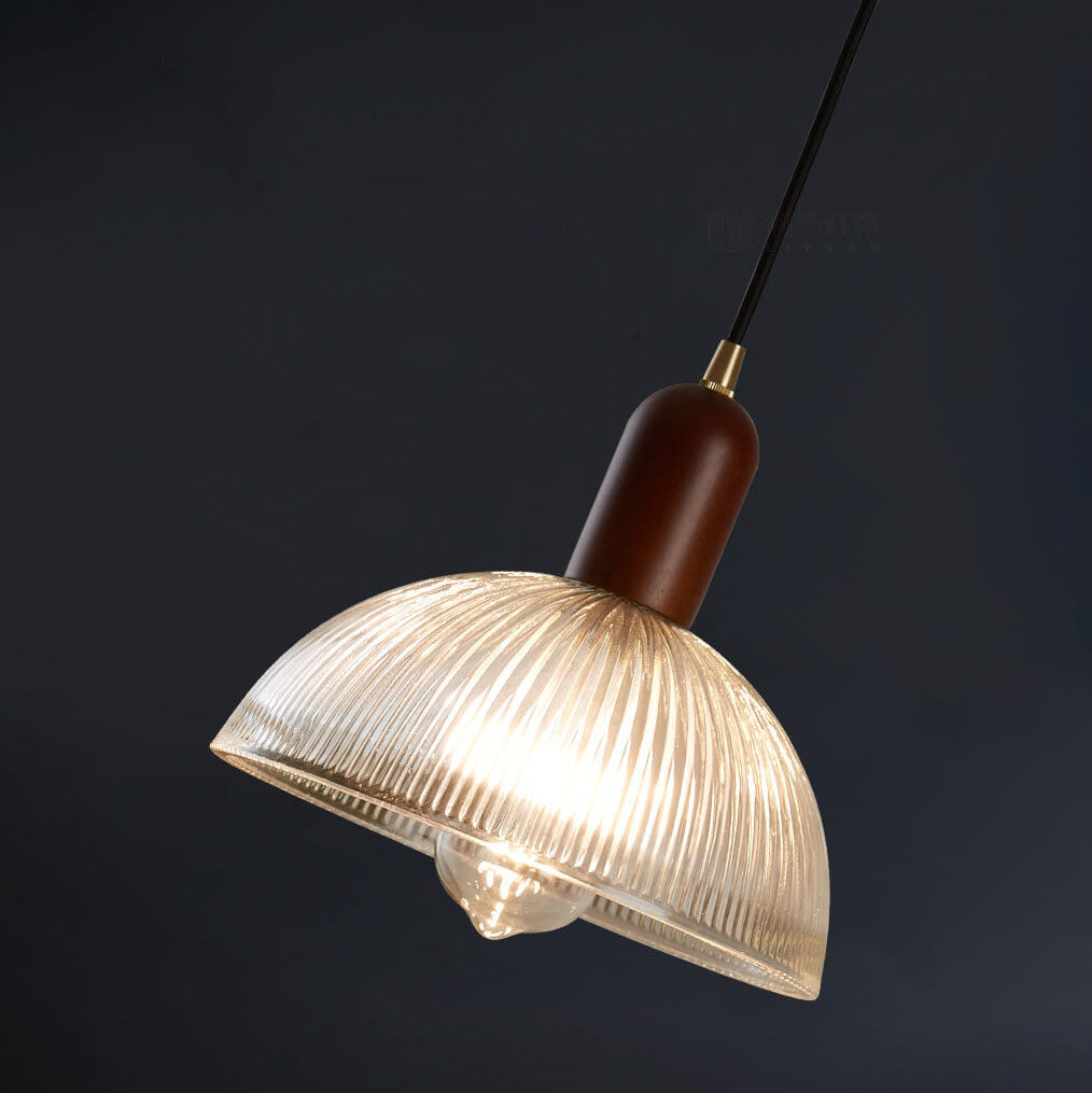Vintage Ribbed Glass 1-Light Bowl Pendant Light