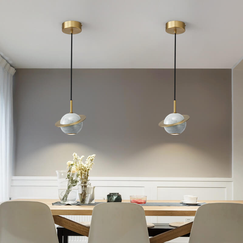 Marble Copper Ring 1-Light Globe LED Pendant Light