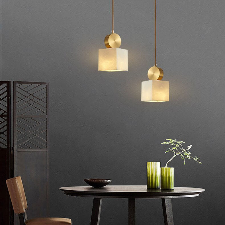 Nordic Geometric Metal 1-Light Faux Marble Pendant Light