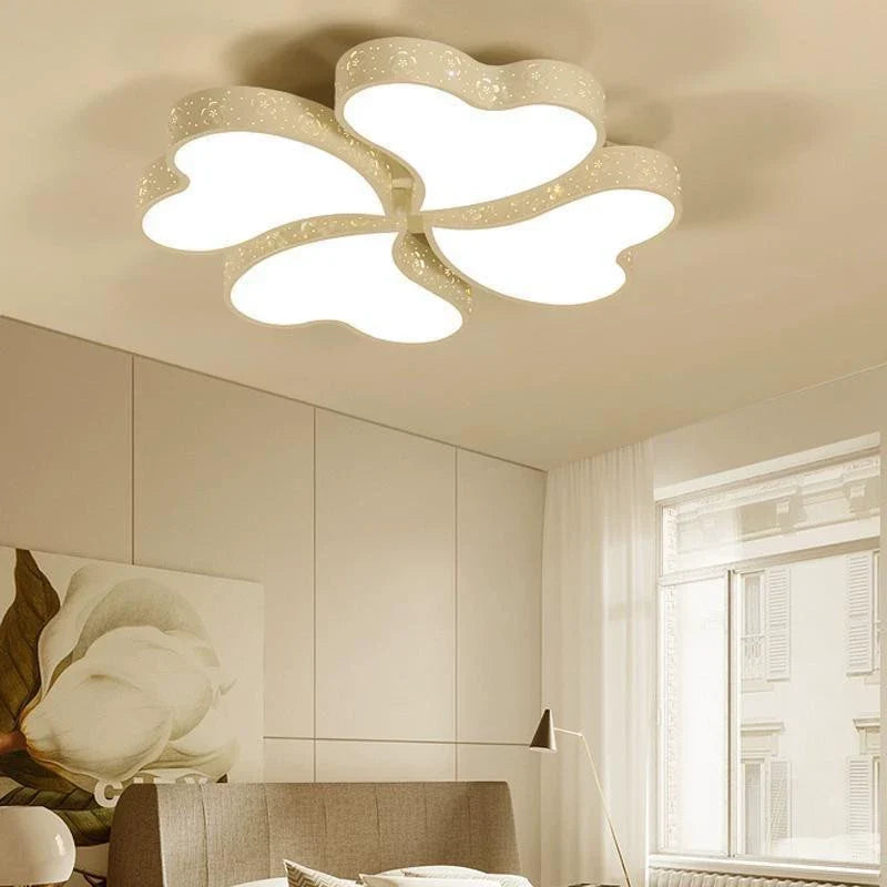 Contemporary Creative Four Leaf Heart Acrylic Shade Hardware LED Flush Mount Ceiling Light For Living Room