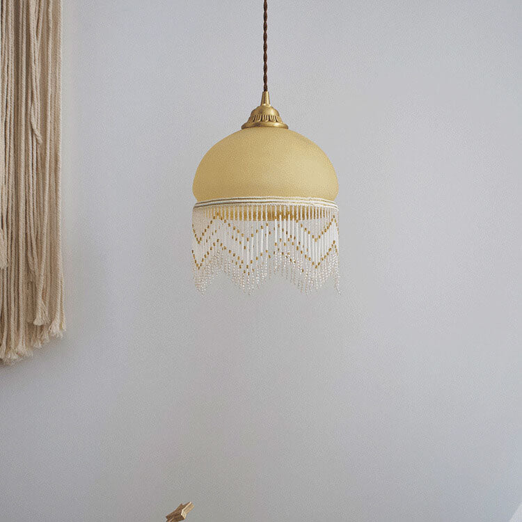Vintage Milky Yellow Glass Tassel 1-Light Pendant Light