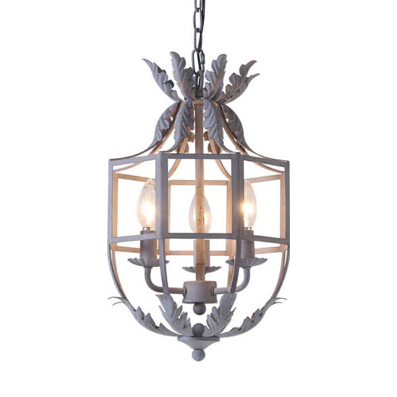Vintage Wrought Iron Lantern Cage 3-Light Chandelier