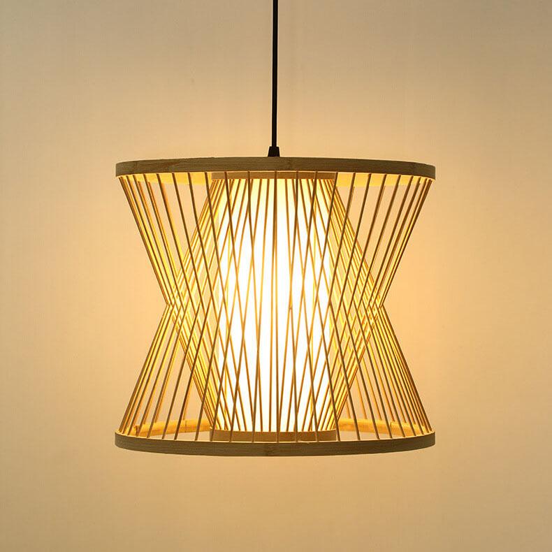 Bamboo Weaving Geometry Hourglass Shade 1-Light Pendant Light