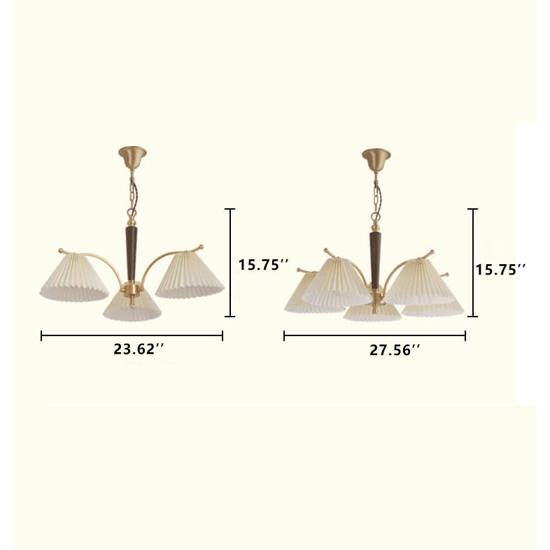 Vintage Walnut Pleated Shade 3/6 Light Chandelier