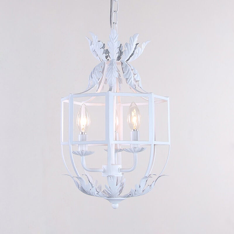 Vintage Wrought Iron Lantern Cage 3-Light Chandelier
