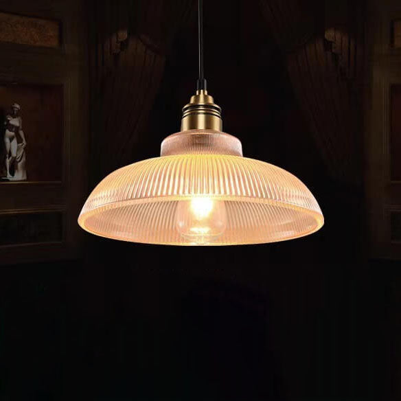 Vintage Striped Pot Lid Glass 1-Light Pendant Light