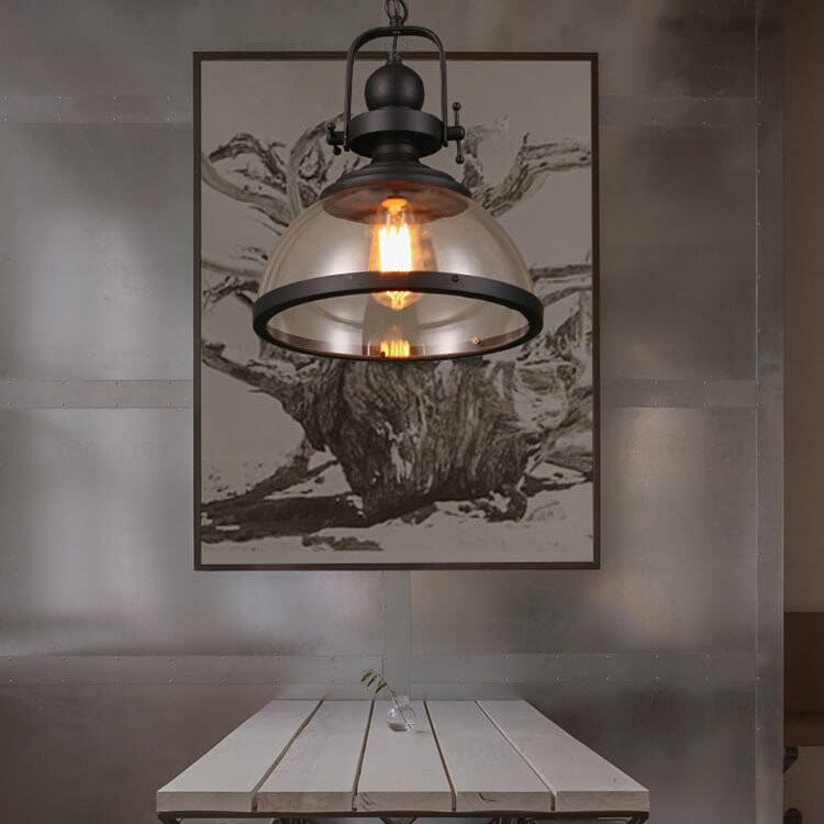 Retro Glass Shade 1-Light Single Dome Pendant Light