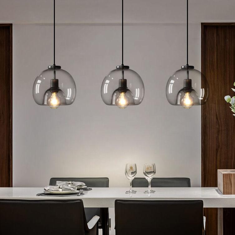 Minimalist Smoke Gray 1-Light Hand-Blown Glass Dome Pendant Light