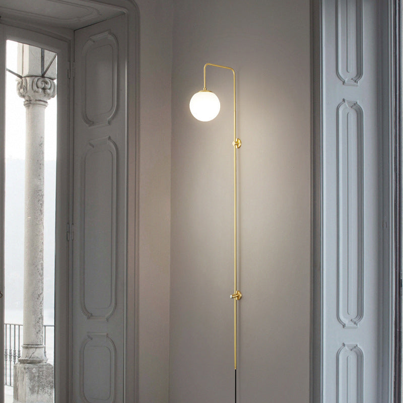 Modern Simplicity Glass Shade Full Copper Long Bar 1-Light Wall Sconce Lamp
