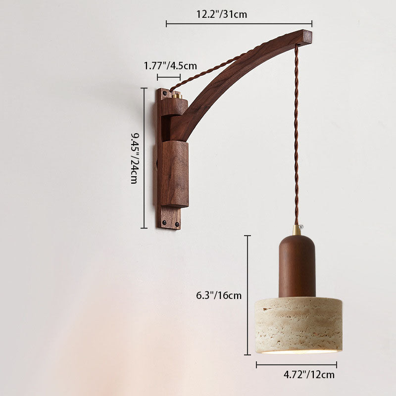 Japanese Wabi-Sabi Solid Wood Glass Horn 1-Light Wall Sconce Lamp