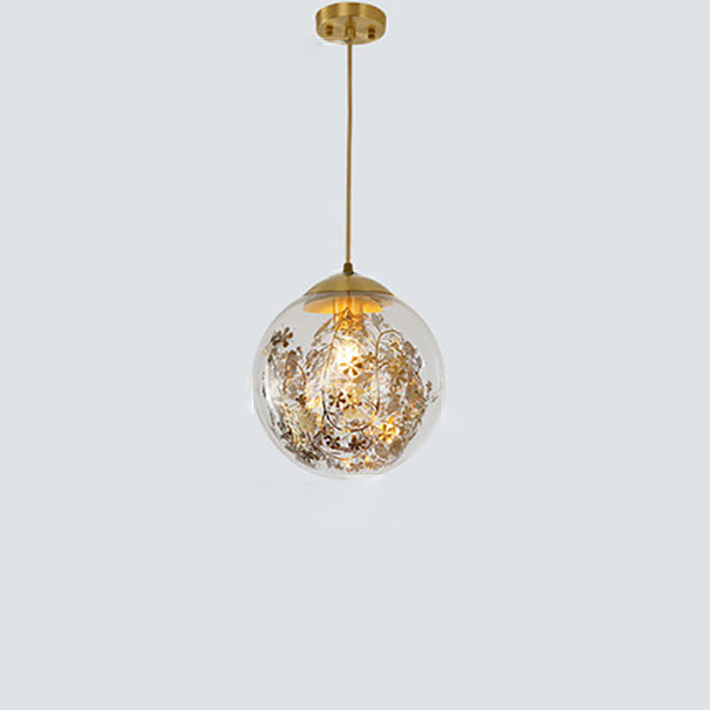 Contemporary Simplicity Glass Ball Shade Brass 1-Light Pendant Light For Living Room