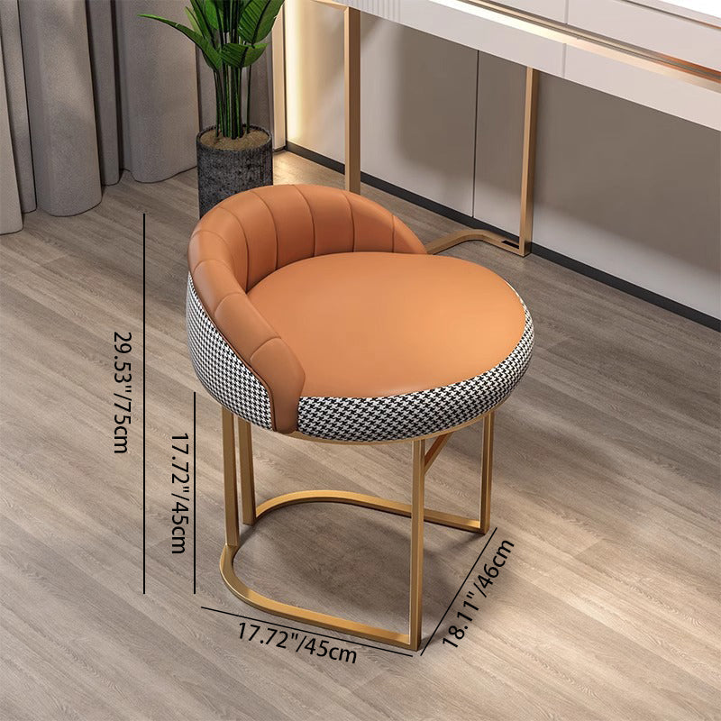 Contemporary Nordic Round Iron Faux Leather Vanity Stool Backrest Armless For Bedroom