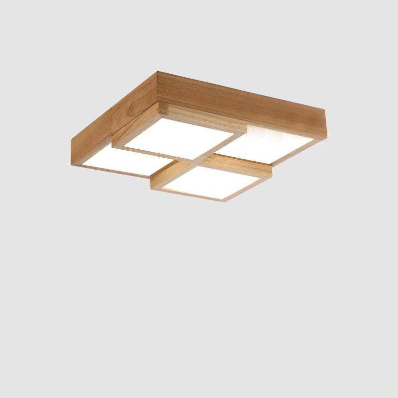 Nordic Minimalist Wood Square Magic Cube LED Flush Mount Ceiling Light