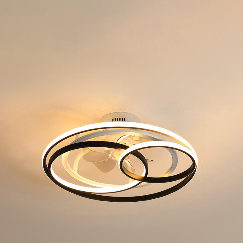 مروحة سقف LED بتصميم بسيط ومبتكر مع تداخل حلقتين