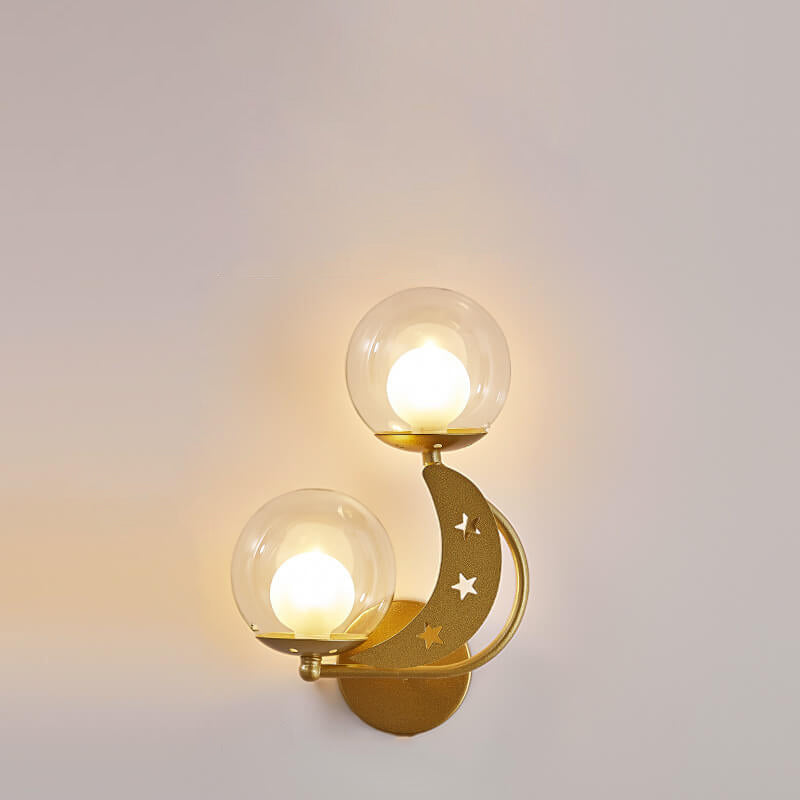 Nordic Creative Glass Globe Lampshade Moon Star Decoration Design 2-Light Wall Sconce Lamp