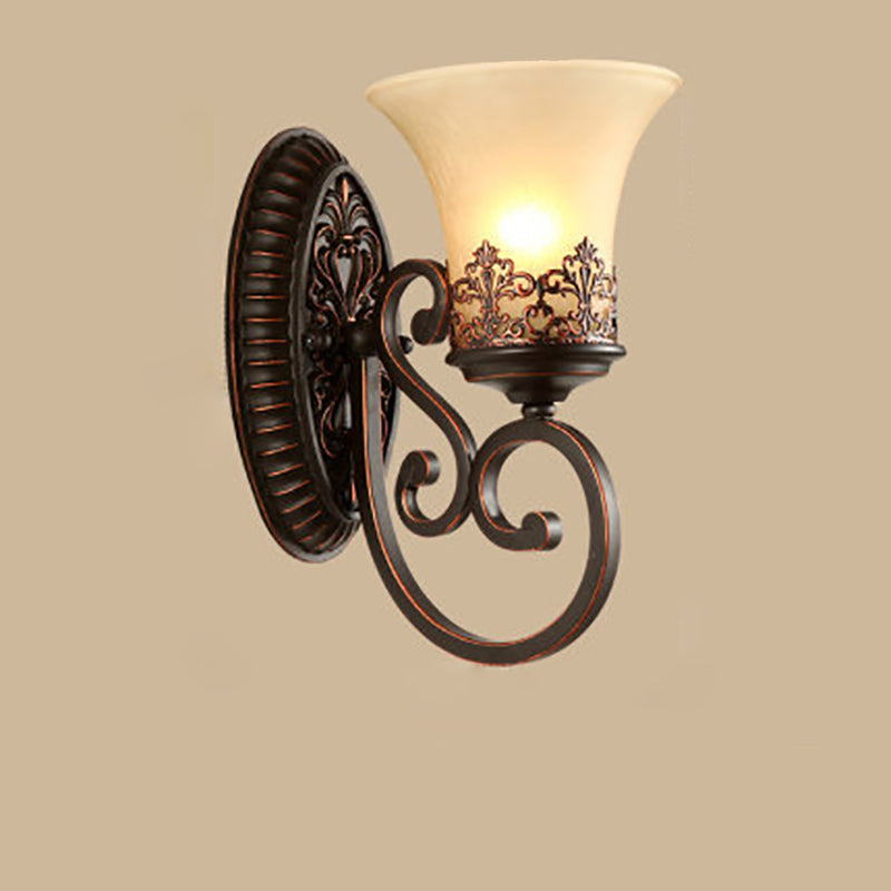 Traditional Vintage Round Glass Iron 1/2 Light Wall Sconce Lamp For Bedroom