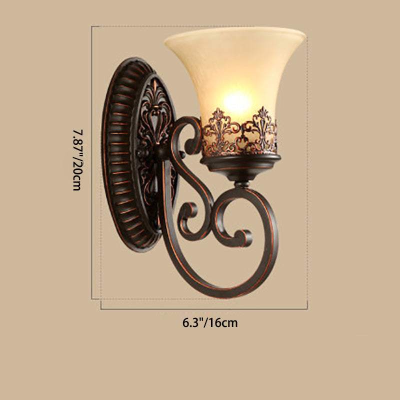 Traditional Vintage Round Glass Iron 1/2 Light Wall Sconce Lamp For Bedroom
