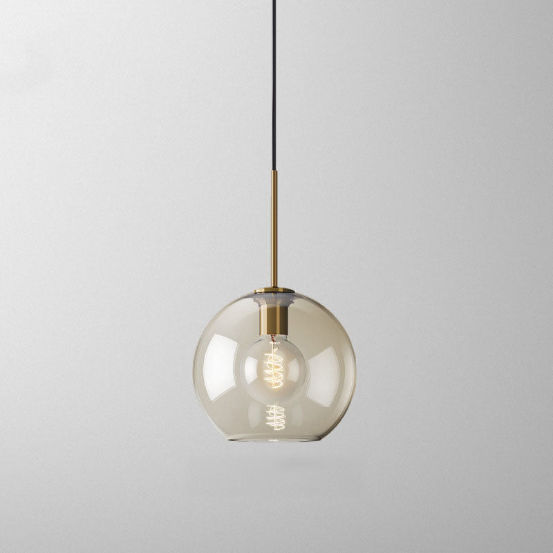 Nordic Minimalist Cognac Glass Round Geometric Jar 1-Light Pendant Light