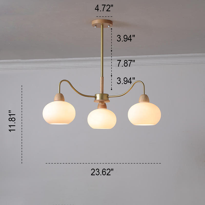 Nordic Japanese Glass Round Wood 3/6/8 Light Chandelier