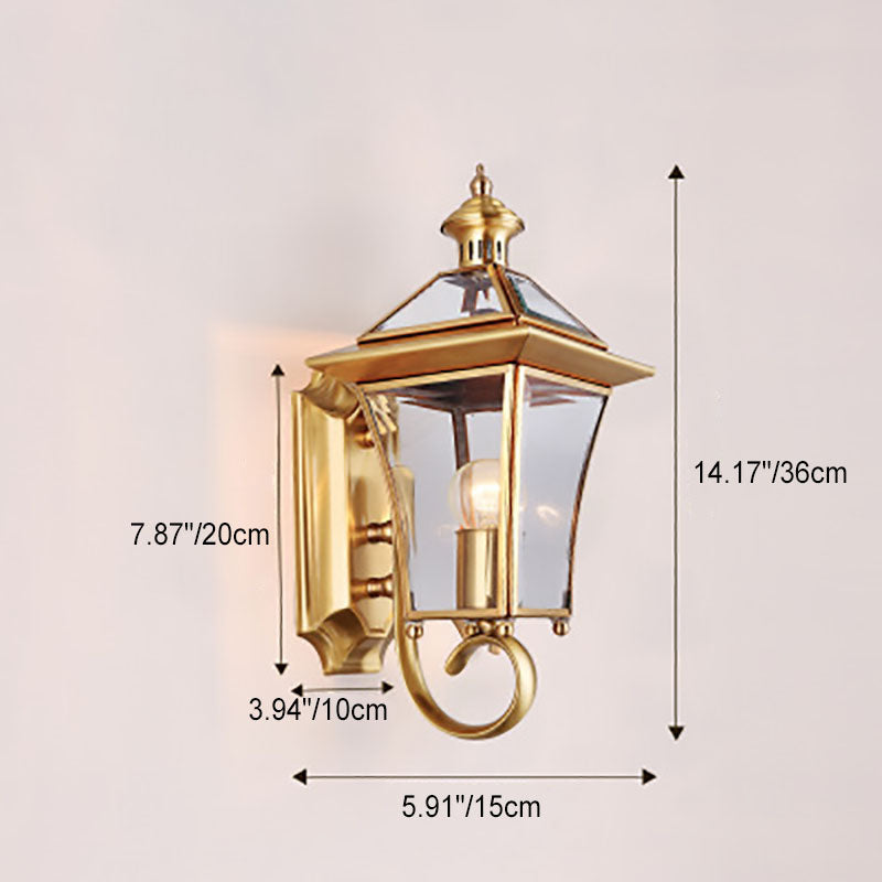 European Modern Luxury Quadrilateral Brass Glass Waterproof 1-Light Outdoor Wall Sconce Lamp