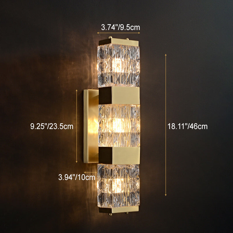 Modern Luxury Rectangular Half-Cylinder Copper Glass 2/3 Light Wall Sconce Lamp