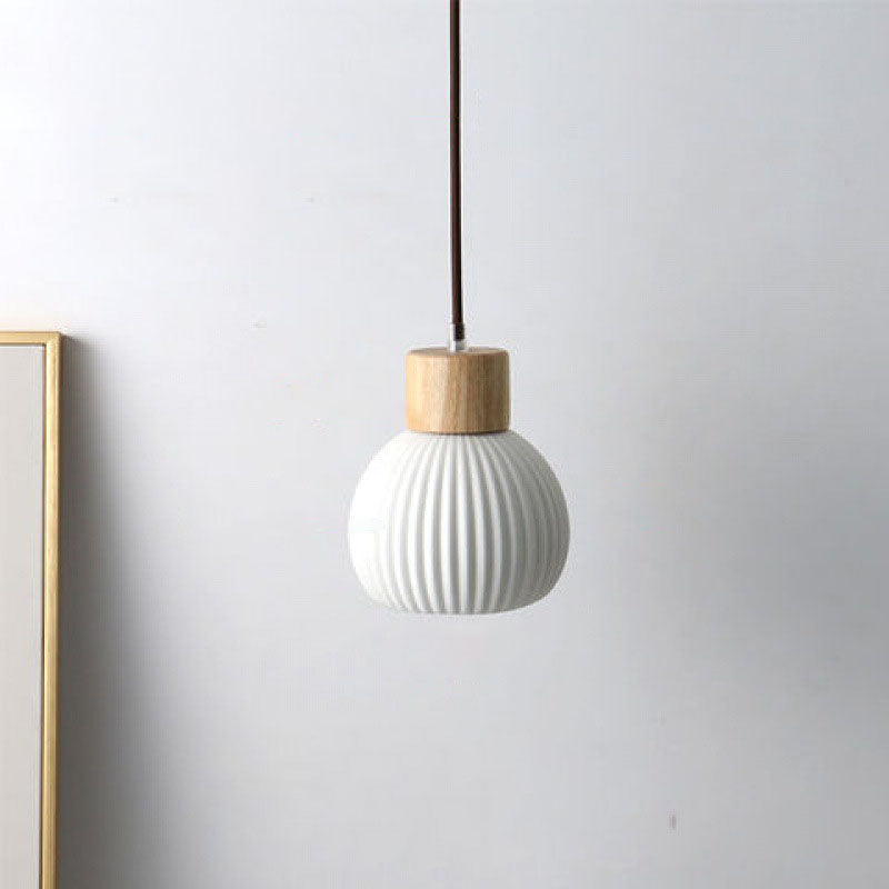 Modern Nordic Ceramic Wood Circle Round 1-Light Pendant Light For Dining Room